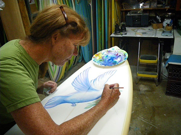 Cher Painting Artwork on Custom Surfboard